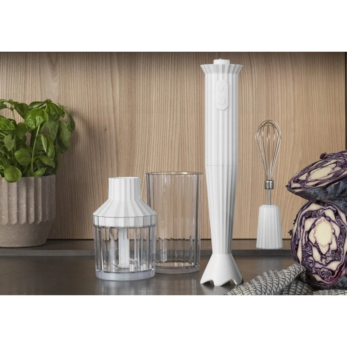 AlessiStabmixer-Set 4-tlg. Plissé weiß