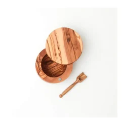 BerardSalzbehälter m .Deckel und Löffel Olivenholz