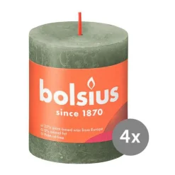 Bolsius4er Pack Stumpenkerze 80/68 Rustik Shine olivengrün 70