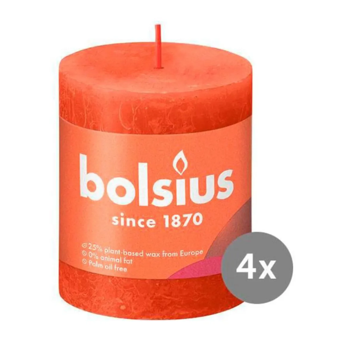 Bolsius4er Pack Stumpenkerze 80/68 Rustik Shine herbstliches orange 35