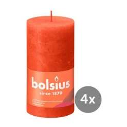 Bolsius4er Pack Stumpenkerze 130/68 Rustik Shine herbstliches orange 35