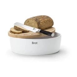 ContinentaBrottopf mit Holzdeckel 30x23x13 cm weiß