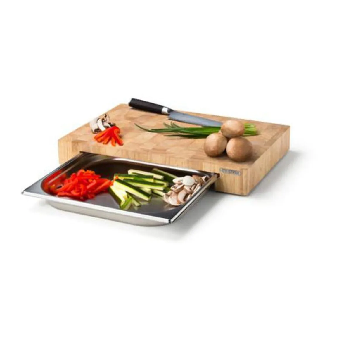 ContinentaSchneidebrett Stirnholz m. Edelstahl Schublade 48x32,5x6,5cm