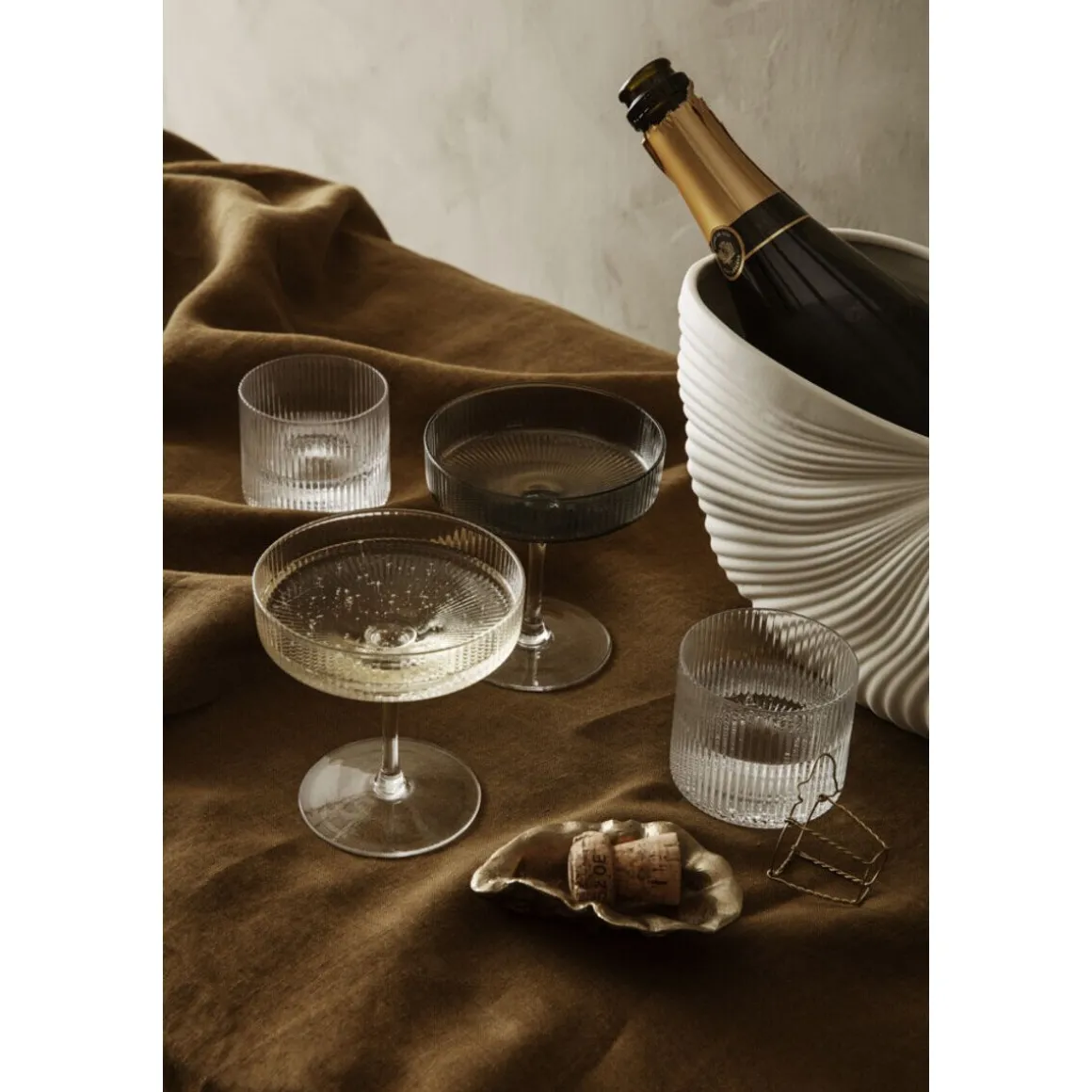 ferm LIVINGChampagnerschale 2er-Set Ripple klar