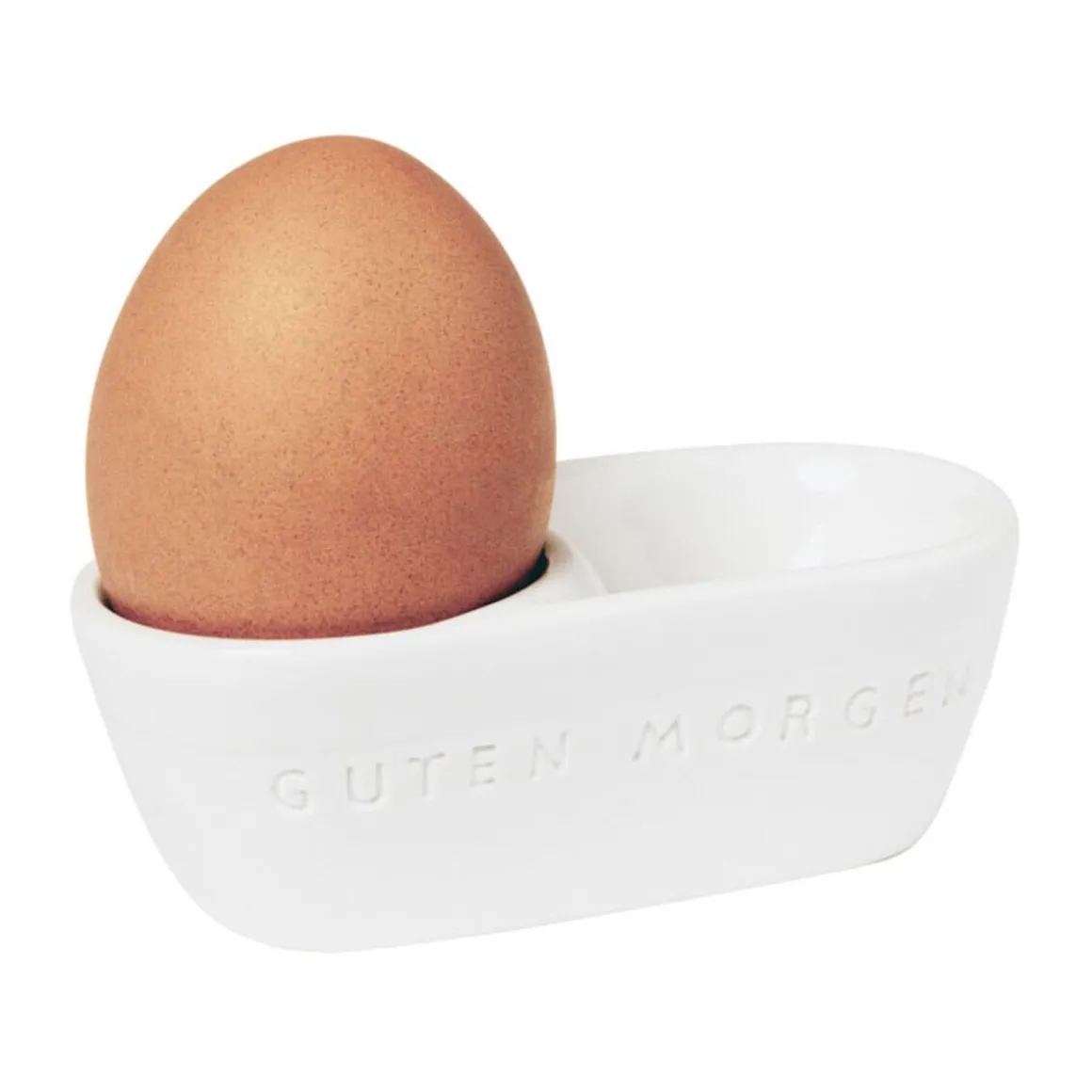 RäderEierbecher 10x5 cm Guten Morgen weiß